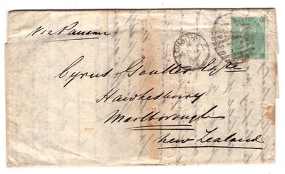 GB Nueva Zelanda 1868 1/- Doble tarifa Cubierta vía Panamá Londres a Marlborough Foto 1 de 2