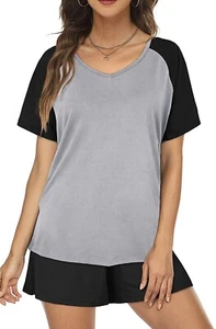 Aloodor Pajama Set for Women Casual Summer Short Sleeve Two Piece Sleepwear Xl - Picture 1 of 6