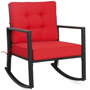 Patio Rattan Rocker Chair Outdoor Glider Wicker Rocking Cozy Chair W/Red Cushion - Picture 1 of 11