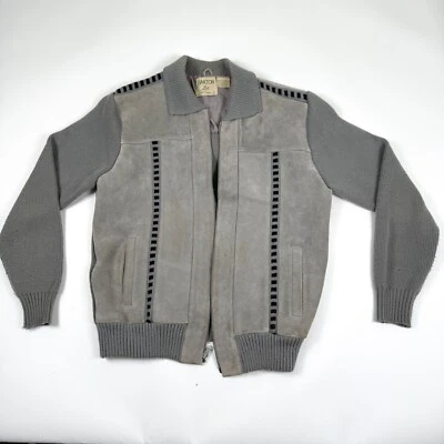 Chaqueta Vintage Oakton LTD Hombres L Gris Cuero Genuino Gamuza Suéter Años 70 80 Retro Foto 1 de 4