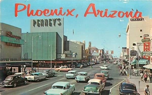 Postal Petley 25-5370 de Phoenix Arizona West Washington Street Autos de la década de 1950 - Imagen 1 de 2