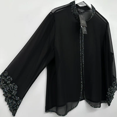 JKara New York Jacket Top Size 1X Sheer Beaded Evening Party Cocktail Romantic - image 1 of 4