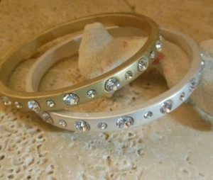 Brushed Silver or Goldtone Bezel Set BANGLE Bracelet A Great Gift Idea! - Picture 1 of 5