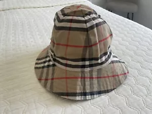 Vintage 1990's Burberry Nova Check Khaki Cotton Reversible Bucket Hat No Tag, S - Picture 1 of 9