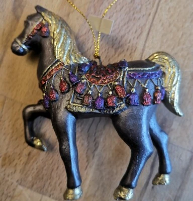 Prächtiges Pferd lila gold Pferdefigur Figur Glitzer Hängen Figur Deko - Bild 1 von 4