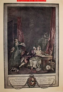 Franz. "Grabado en color"Las costumbres del tiempo" anónimo para Monsieur J. de Turckheim - Imagen 1 de 2