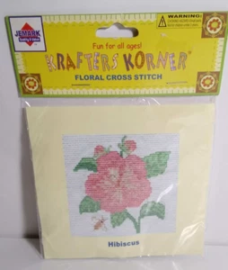 Krafters Korner Floral Cross Stitch Embroidery Pattern Kit Unused Hibiscus & Bee - Picture 1 of 3