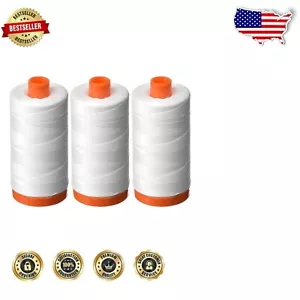 Smooth 50WT Mako Cotton Thread Pack - 3 Spools 1422 Yards White Threads - Picture 1 of 2