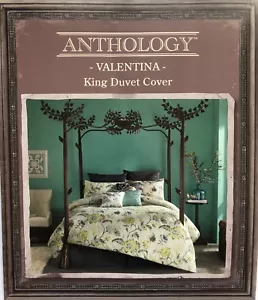 Neu Anthology Valentina King Bettbezug Floral Blumen Cremeweiß Gelb Blau - Bild 1 von 4