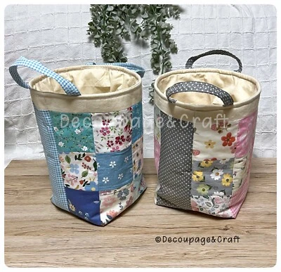 Fabric storage basket with handles Patchwork Handmade, knitting bag, gift box, - Image 1 of 4