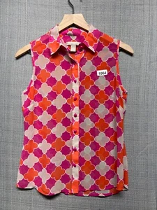 Banana Republic women's collared blouse sleeveless pink/orange geometric size 4 - Picture 1 of 8