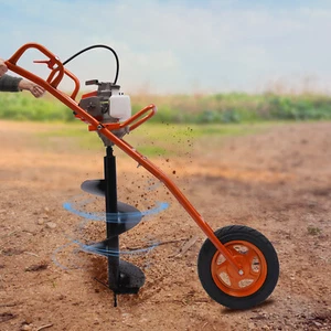 Gas Powered 63CC 3HP Post Hole Digger Earth Auger Borer Ground Drill wheelbarrow - Picture 1 of 38