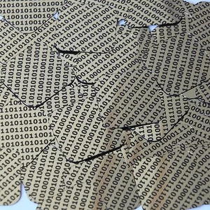 Sequin Square Diamond 1.5" Black Gold Binary Tech Code Print Out Metallic - Picture 1 of 1
