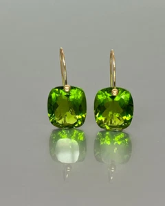 10k Solid Gold Earring Peridot Gemstone Dangle Drop Earring - Picture 1 of 5