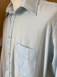 True Vtg 70s BABY BLUE BIG COLLAR SIZE 17 POLYESTER CLUB SHIRT SINGLE NEEDLE - Picture 1 of 12
