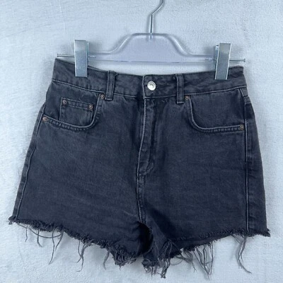 Шорты джинсы Topshop Moto Mom джинсовая ткань с высокой талией эластичные с необработанным подолом черные размер США 4 - Изображение 1 из 4
