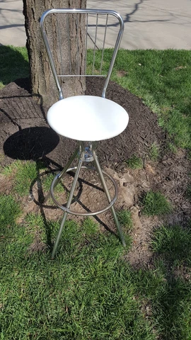 Vintage Mid Century Chrome and Vinyl White Swivel Industrial Art Deco Barstool Cover