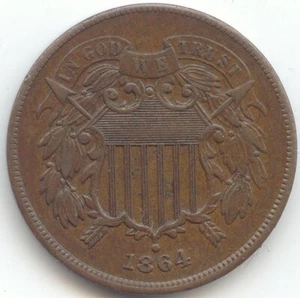 1864 Large Motto 2c Piece, Two Cents, Lustrous and Original AU-Unc - Picture 1 of 2