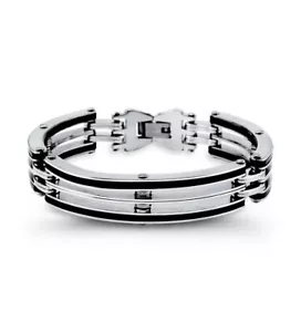 Bracciale uomo moderno in acciaio inox in gomma solida resistente - ssb65 - Foto 1 di 2