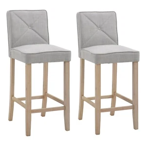 Set of 2 Modern Bar Stool Upholstered Kitchen Island Chair with Footrest Beige - Picture 1 of 12