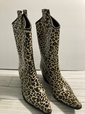 Puddles Madeline Leopard Animal Print Western Cowgirl Rain Boots Womens Size 5 - Image 1 of 4