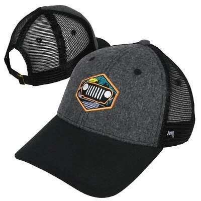Jeep Through The Mountains Wool Blend Mesh Back Cap- Charcoal Grey/Black - Image 1 of 3