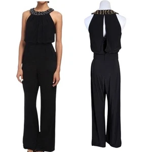 Vince Camuto Beaded Embellished Black Knit Wide Leg Jumpsuit XS Quiet Luxury - Picture 1 of 11
