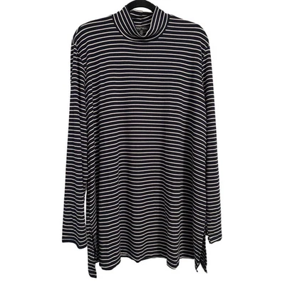 Slinky Brand NWOT Coastal Nautical Navy Ribbed Knit Stripe Mock Neck Tunic 3X - Image 1 of 4