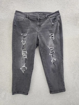 Pantalones de mezclilla Lane Bryant para mujer 18 gris tiro bajo novia desgastados lentejuelas rasgadas Foto 1 de 4