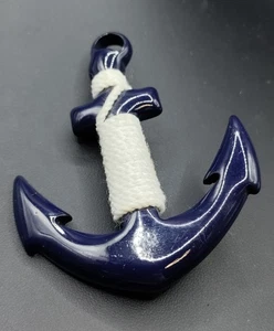 Bakelite Navy Blue & Rope Wrapped Anchor Nautical Brooch - Picture 1 of 5