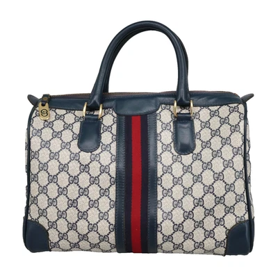 Gucci Handbag Womens Blue PVC Leather Trim Boston Bag Sherry Line 70s Vintage - Image 1 of 4