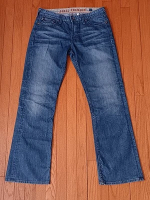 GUESS JEANS PREMIUM FALCON BOOTCUT USA Made Denim Button Fly Leather Patch 34 - Image 1 of 4