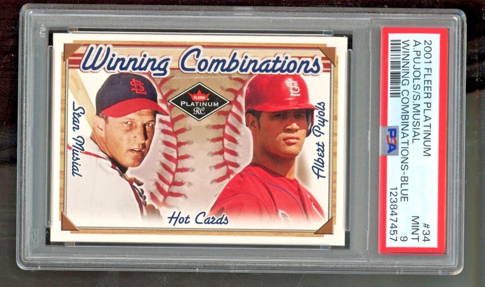 2001 Fleer Platinum Stan Musial Albert Pujols Combinations RC Blue #34 WC PSA 9 - Image 1 of 2