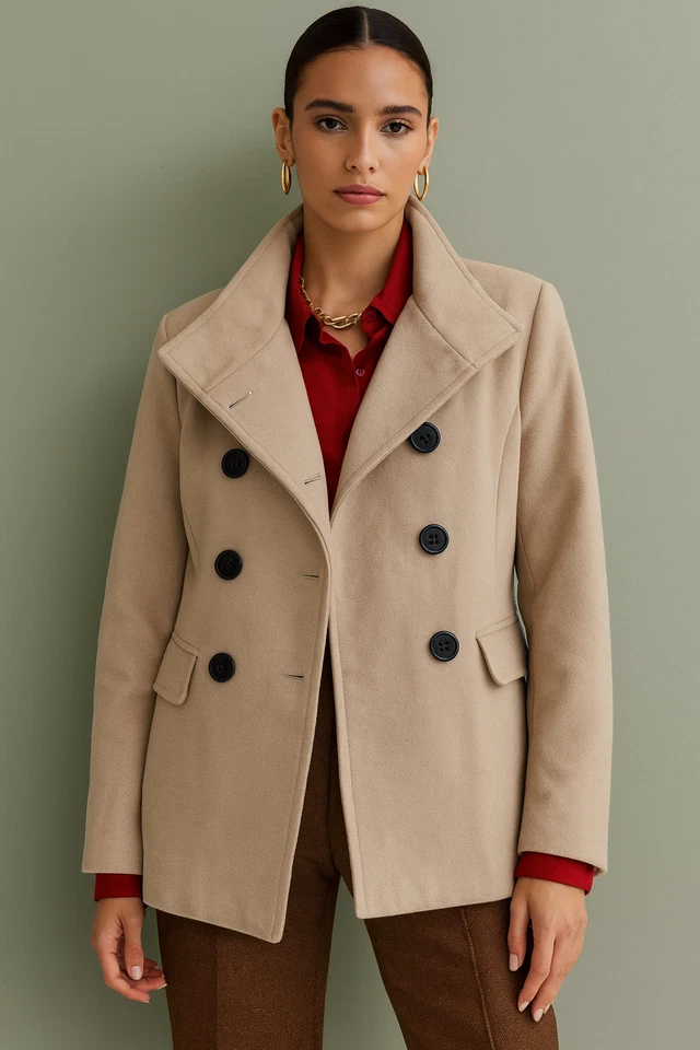 Chaqueta clásica Old Navy Peacoat para mujer L bronceada mezcla de lana de doble botonadura Foto 1 de 4