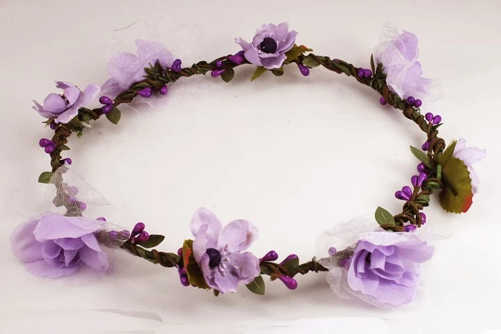 Purple flower headband crown wreath for girls -CR8803 - Image 1 of 1