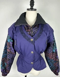Chaqueta de esquí vintage años 90 MUJER XS tono joya cachemira bordado reloj de arena peplum - Imagen 1 de 20