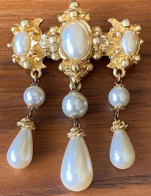 ¡Pin/broche cartera Jacky De G vintage Francia! ¡Pista! ¡PERLA DORADA estilo etrusco! Foto 1 de 4