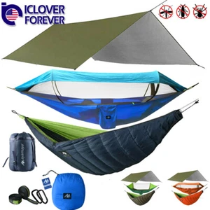 Hamaca de camping con mosquitera/en blanco debajo del edredón/y cubierta de lluvia lona caída - Imagen 1 de 32