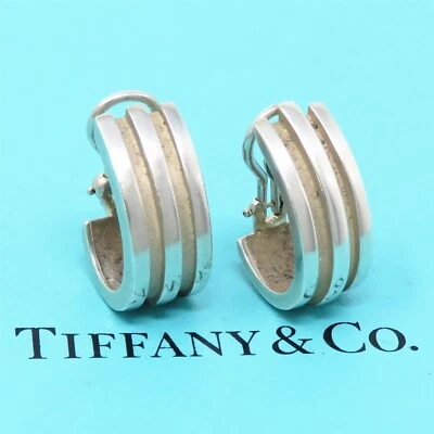 NYJEWEL Tiffany & Co 925 Sterling Silver Atlas Groove Half Hoop Clip On Earrings - Image 1 of 4