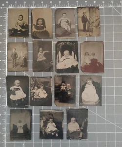 Lotto (15) antiche foto tipo latta neonati bambini ragazzi ragazze - Foto 1 di 7