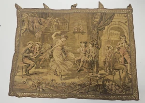 Vintage 25"x19" European Wall Tapestry – Rococo Dancers & Musicians Scene-Read - Picture 1 of 13
