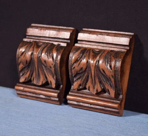 *Pair of 4" French Antique Corbels/Pillars/Brackets in Walnut Wood Salvage Cover