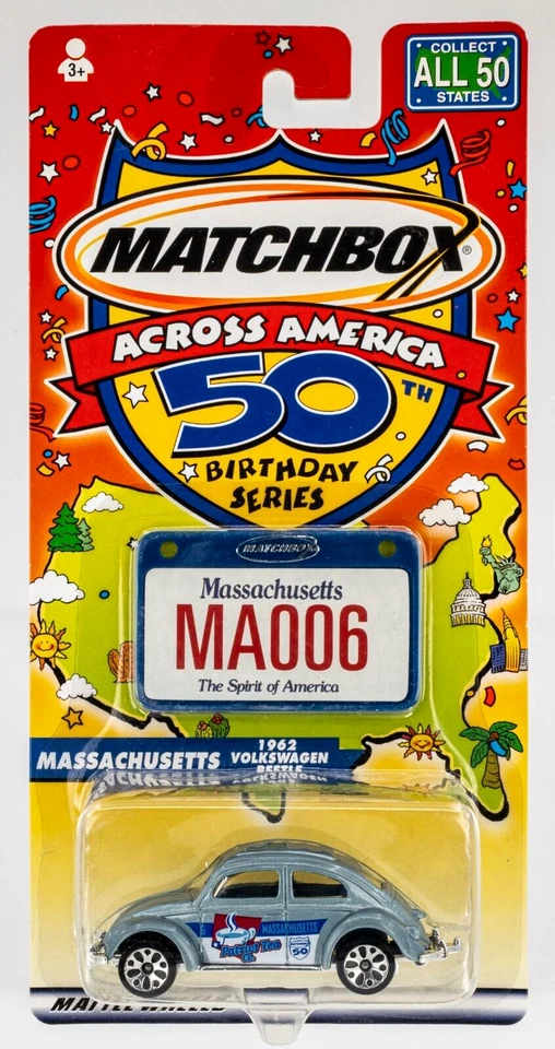 2002 Matchbox Across America 1962 Volkswagen Beetle BLUE | MASSACHUSETTS | FSC - Image 1 of 1