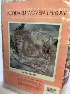 Jacquard Woven Acrylic Double Layer Throw Tapestry 46" x 57" Cupids Hearts - Picture 1 of 5
