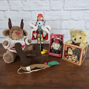 Christmas Lot - Reindeer Plush, VIB Ornament, Nutcracker, Bear Box, Antlers - Picture 1 of 10