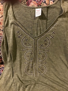 Woman's PLUS sz 16W olive green sleeveless tunic, polyester/rayon, glitter studs
