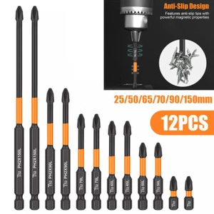 12x Magnetic Anti-Slip PH2 Impact Driver Phillips Screwdriver Drill Bit Tool Set - Picture 1 of 11