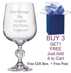 Personalised Engraved Crystal Wine Glass Birthday Wedding Anniversary Gift Mum - Picture 1 of 4