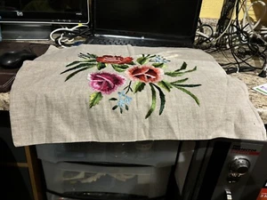 Vintage Hand Embroidered Floral Pillow Cover Case Sham 20” X 17 - Bild 1 von 3