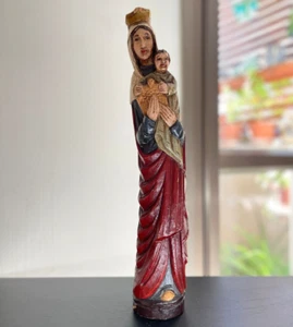 Antique Statue Madonna and Jesus Child Carved Wood 20th-century Wooden Art Rare⭐ - Picture 1 of 13